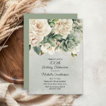 Sabio Blanco Floral Verde Dorado Cumpleaños 100