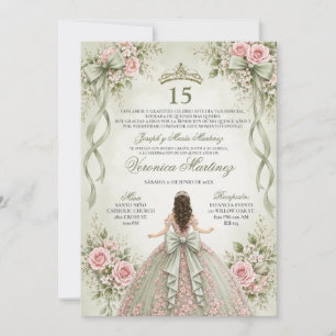 Invitación Sabio Español Rosa Elegante Floral 15 Cumpleaños 