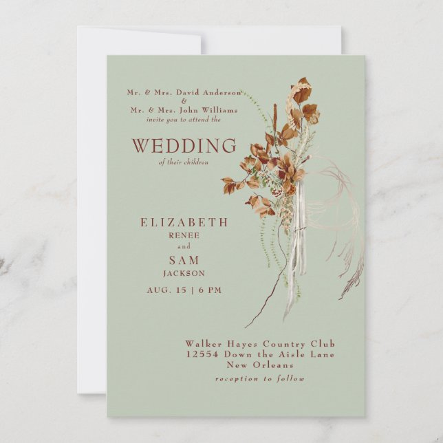 Invitación Sabio Jaula Botánica Ambos Padres Boda (Anverso)
