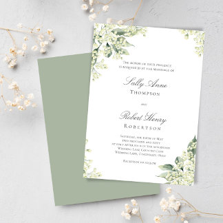 Invitación Sabio Verde Floral Elegante Escritura Boda