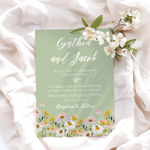 Invitación Sabio Verde Mariposa Silvestre Flor de Boda Capric