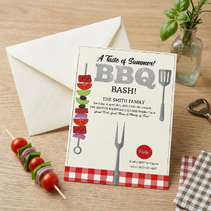 Invitación Sabor de Verano BBQ Bash Cuadros de Gingham Rojo