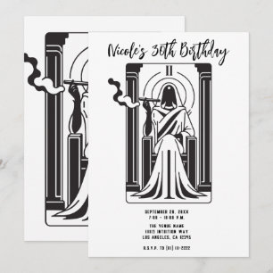 Invitación Sacerdotisa del Tarot Fumando Hierba Ocultismo