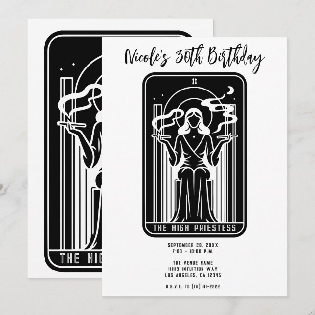 Invitación Sacerdotisa del Tarot Fumando Marihuana Ocultismo (Anverso / Reverso)