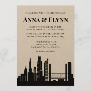 Invitación Sacramento California City Skyline Boda