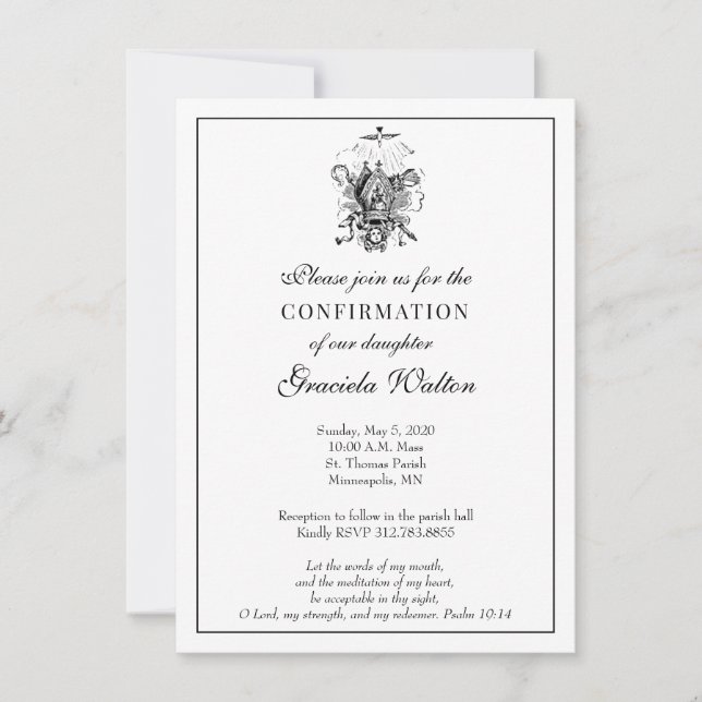 Invitación Sacramento de confirmación católico elegante (Anverso)
