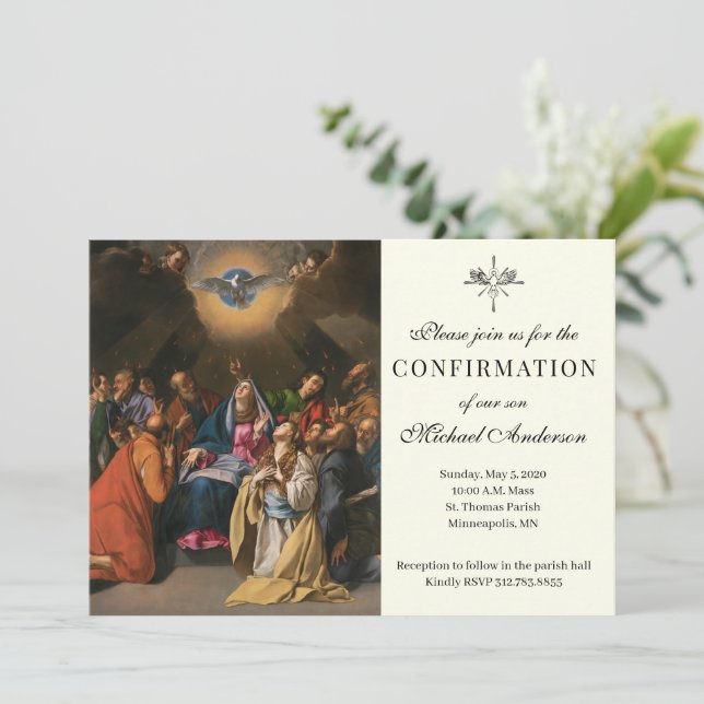 Invitación Sacramento de la confirmación pentecostés Religios (Anverso de pie)
