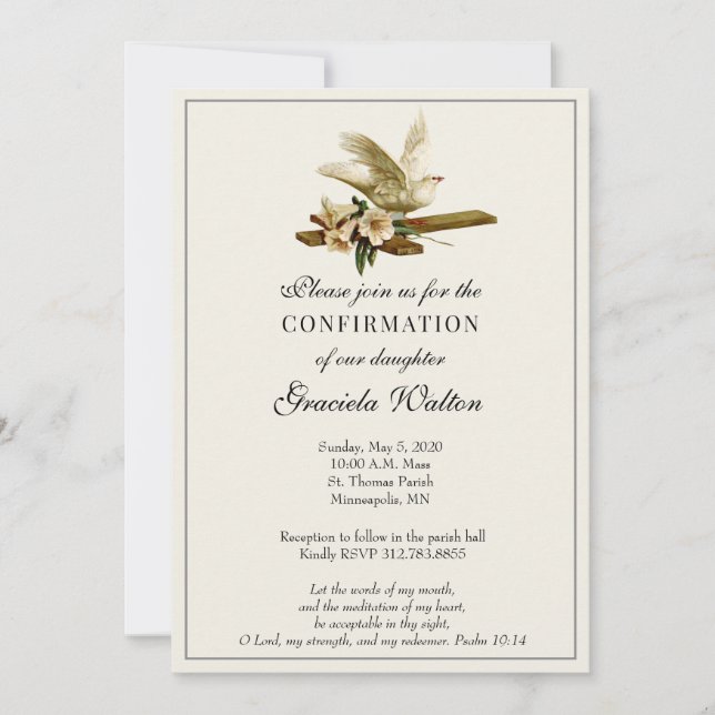 Invitación Sacramento del Espíritu Santo católico de la confi (Anverso)