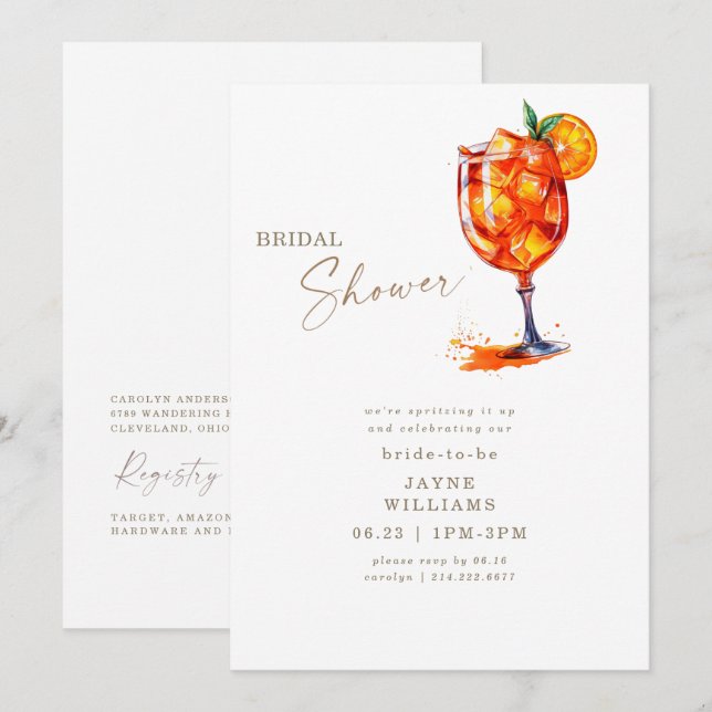 Invitación Sacrificándolo por Aperol Bridal Shower (Anverso / Reverso)