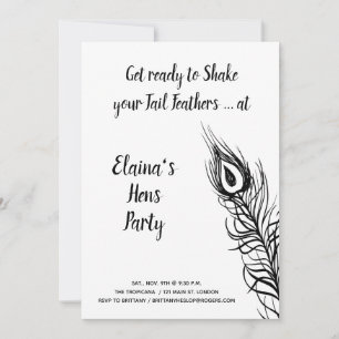 Invitación Sacuda tus plumas de cola Hens Fiesta blanco y neg