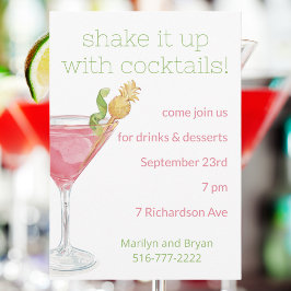 Invitación ¡Sacúdalo! Fiesta de Cocktail Cosmopolita Rosa