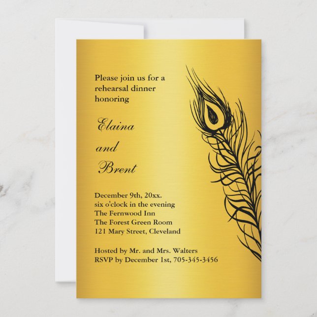 Invitación Sacudir tus plumas de cola Ensayo de cena oro (Anverso)