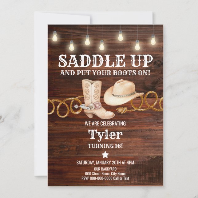 Invitación Saddle Up, Cowboy y la fiesta de cumpleaños occide (Anverso)