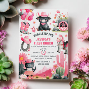 Invitación Saddle Up Cowgirl First Rodeo Western Birday