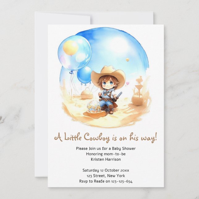 Invitación Saddle Up: El Baby Shower de Cowboy Occidental (Anverso)