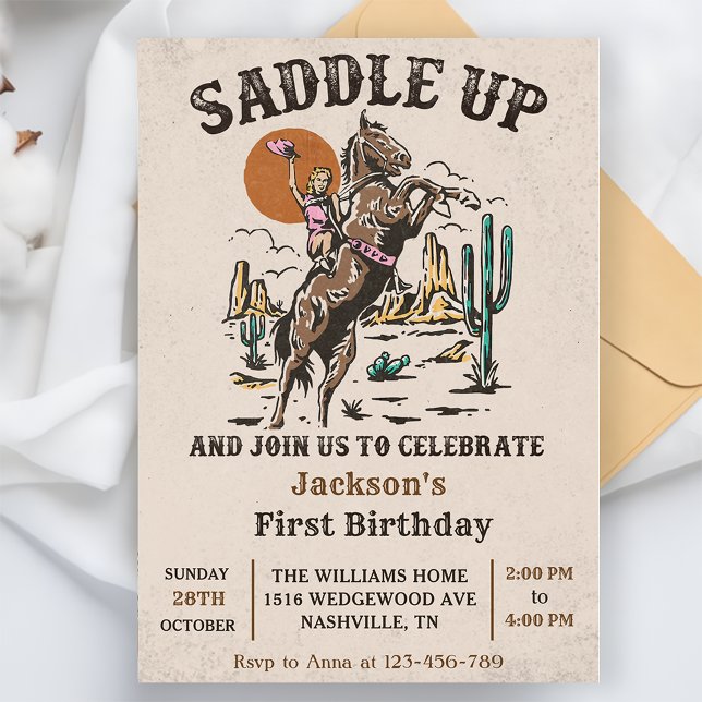 Invitación Saddle Up Fiesta del primer cumpleaños del oeste (Subido por el creador)