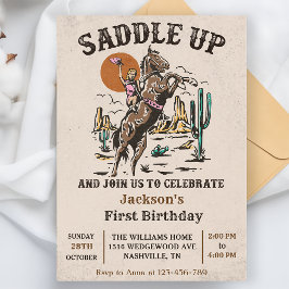 Invitación Saddle Up Fiesta del primer cumpleaños del oeste