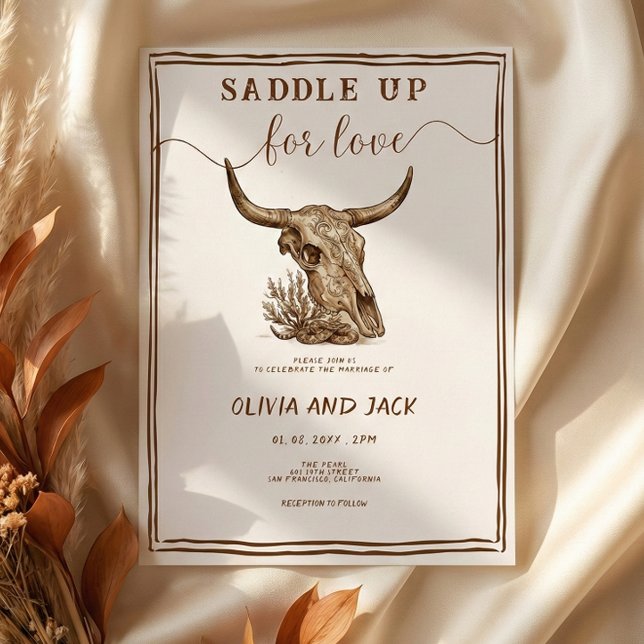 Invitación Saddle Up for Love Western Ranch Cow Skull Wedding (Subido por el creador)