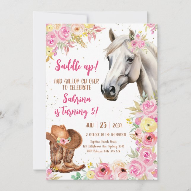 Invitación Saddle Up Horse Cowgirl Birthday Invitation (Anverso)