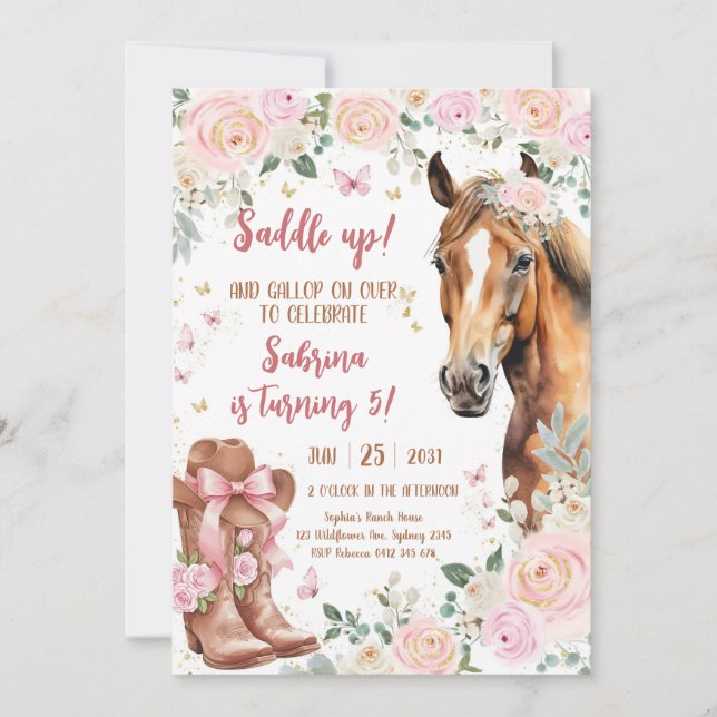 Invitación Saddle Up Horse Cowgirl Birthday Invitation (Anverso)