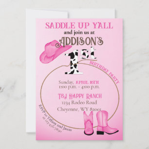 Invitación Saddle Up Primer cumpleaños Gorra de Boots de Cowg