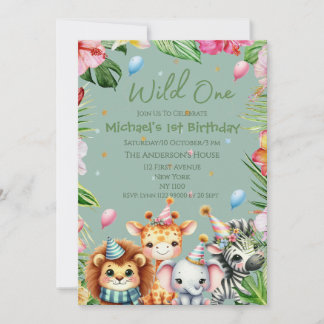 Invitación Safari 1 cumpleaños salvaje Un niño floral Cumplea