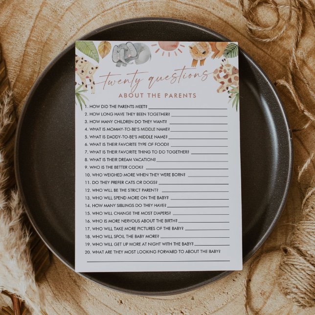 Invitación SAFARI 20 preguntas sobre el juego del bebé para p (Subido por el creador)