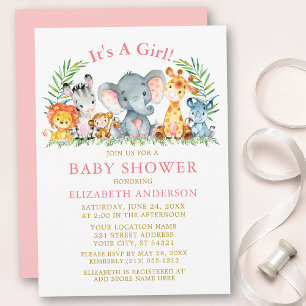 Invitación Safari acuarela Animales Baby Shower de oro rosado