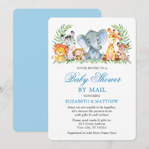 Invitación Safari acuarela Animales ducha azul por correo