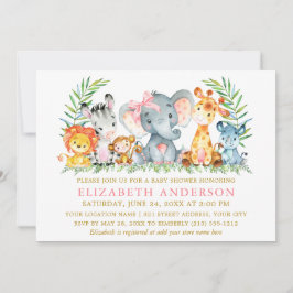 Invitación Safari acuarela Animales Ducha Puntos De Bow Rosad