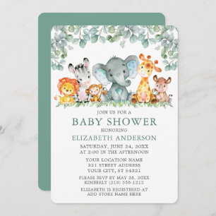 Invitación Safari acuarela Animales Eucalyptus Baby Shower