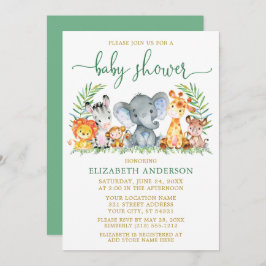 Invitación Safari acuarela Animales Green Script Shower Gold
