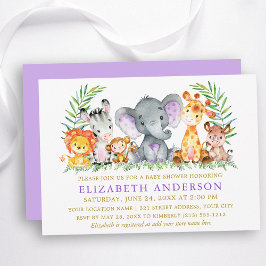 Invitación Safari acuarela Animales Violet Gold Baby Shower