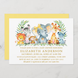 Invitación Safari acuarela de color Baby Shower amarillo buey