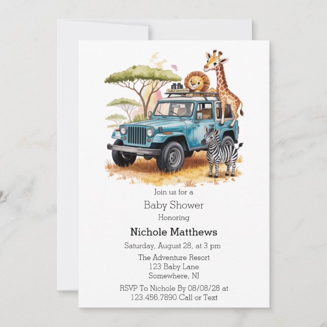 Invitación Safari Adventure Boy Baby Shower (Anverso)