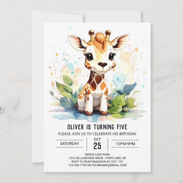 Invitación Safari Adventure Giraffe Friends Cumpleaños (Anverso)