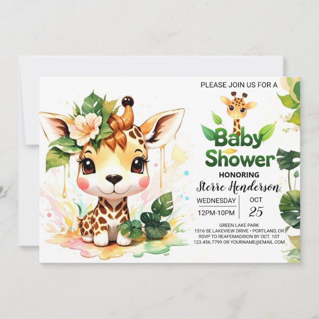 Invitación Safari Adventure Tales Baby Shower (Anverso)