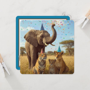Invitación Safari Africano Parte Animales con Sombreros y Con