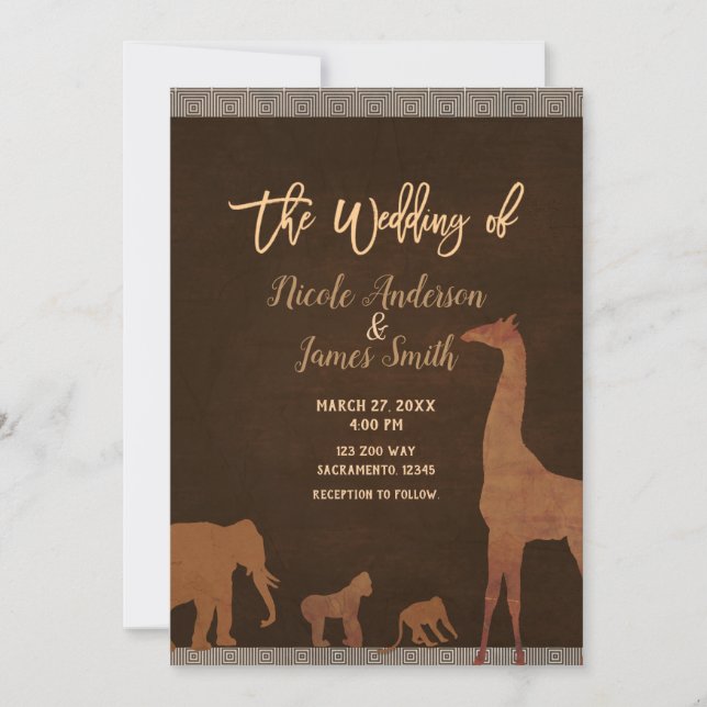 Invitación Safari Africano Zoológico Selva Boda Vintage (Anverso)