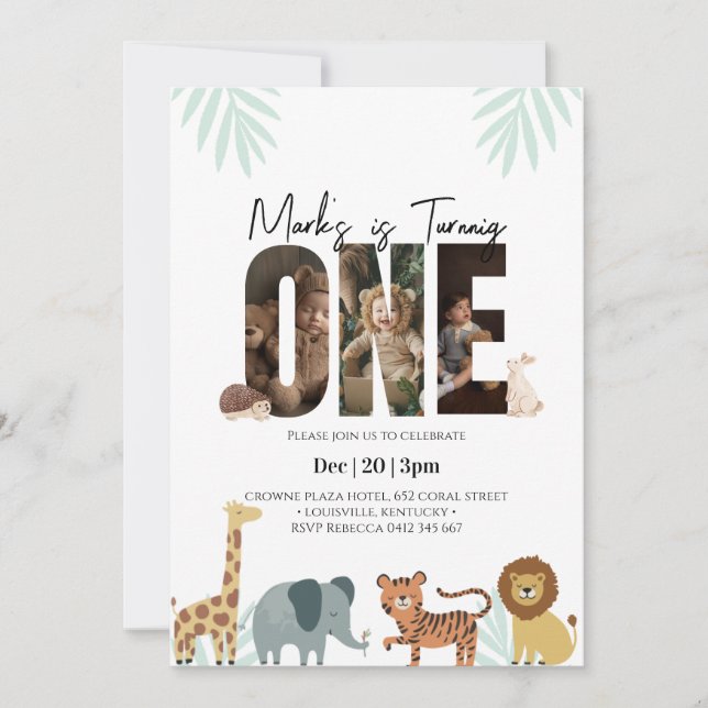 Invitación Safari Animal 1º cumpleaños (Anverso)