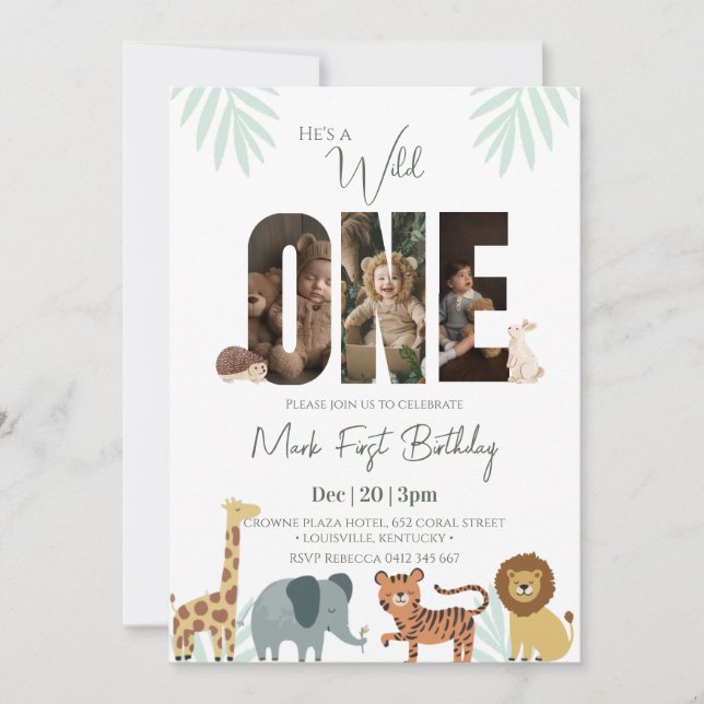 Invitación Safari Animal 1º cumpleaños (Anverso)