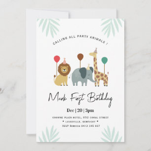 Invitación Safari Animal 1er Cumpleaños 