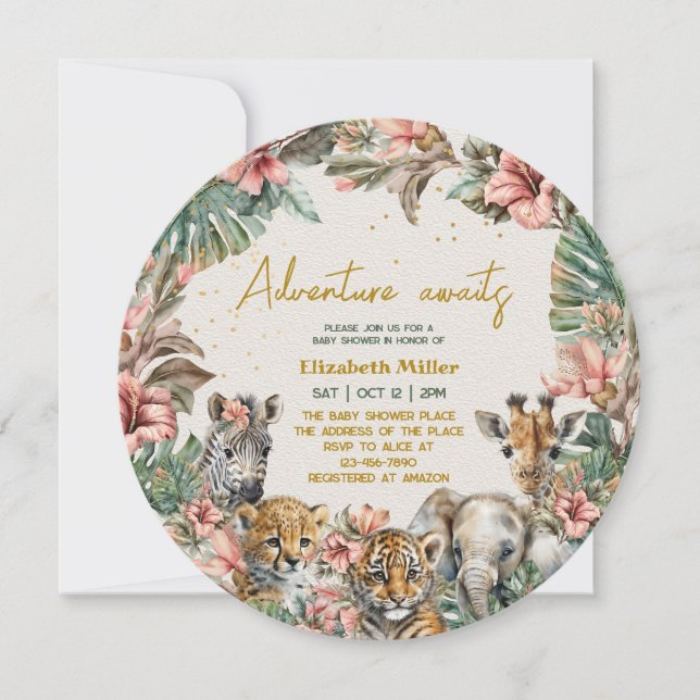 Invitación Safari Animal Adventure Begin Baby Boy Shower (Anverso)