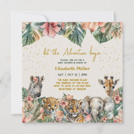 Invitación Safari Animal Adventure Begin Baby Boy Shower