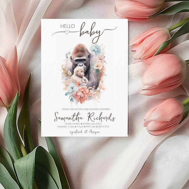 Invitación Safari Animal Ape Monkey Floral Mom Baby Shower (Safari Animal Ape Monkey Floral Mom Baby Shower Invitation)