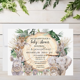 Invitación Safari Animal Babies Watercolor Jungle Baby Shower
