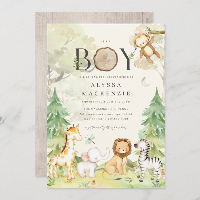 Invitación Safari Animal Baby Shower Invitation (Anverso / Reverso)