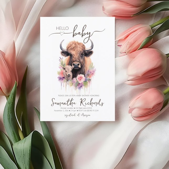 Invitación Safari Animal Buffalo Floral Baby Shower (Safari Animal Buffalo Floral Baby Shower Invitation)