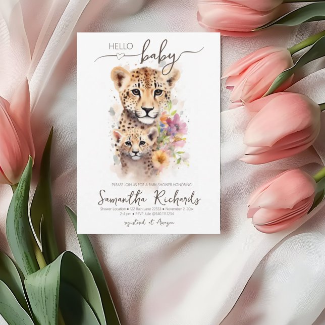 Invitación Safari Animal Cheetah Floral Mom Baby Shower (Safari Animal Cheetah Floral Mom Baby Shower Invitation)