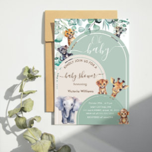 Invitación Safari Animal Cute Gender Neutral Baby Shower